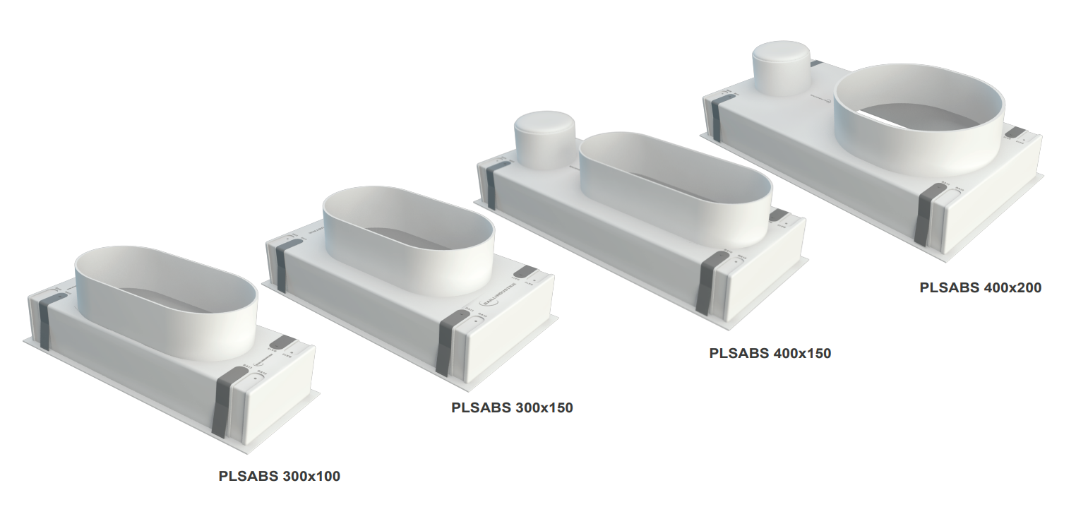 Vu d'ensemble des plénums disponibles pour les grilles de soufflage double déflexion